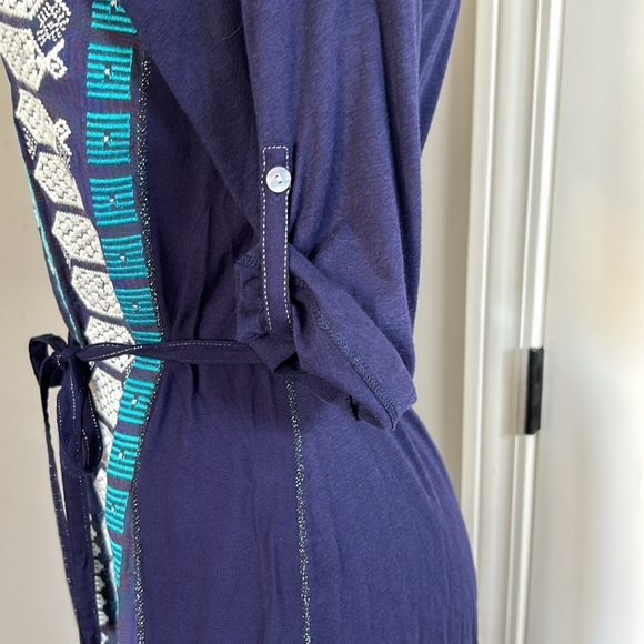 Anthropologie Tiny Nadia Shift Dress Embroidered Split Neck Blue Green Sz S NEW - Picture 7 of 15